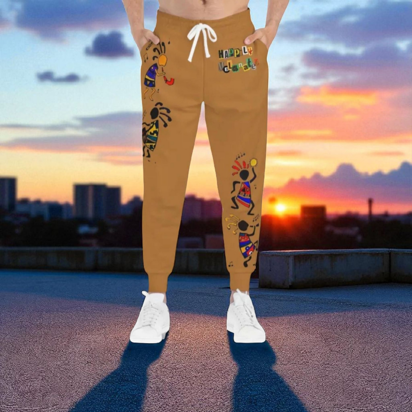 Afro Music Cartoon Art Unisex Athletic Joggers, Handcrafted Jogger Pants, Music Lover Gift