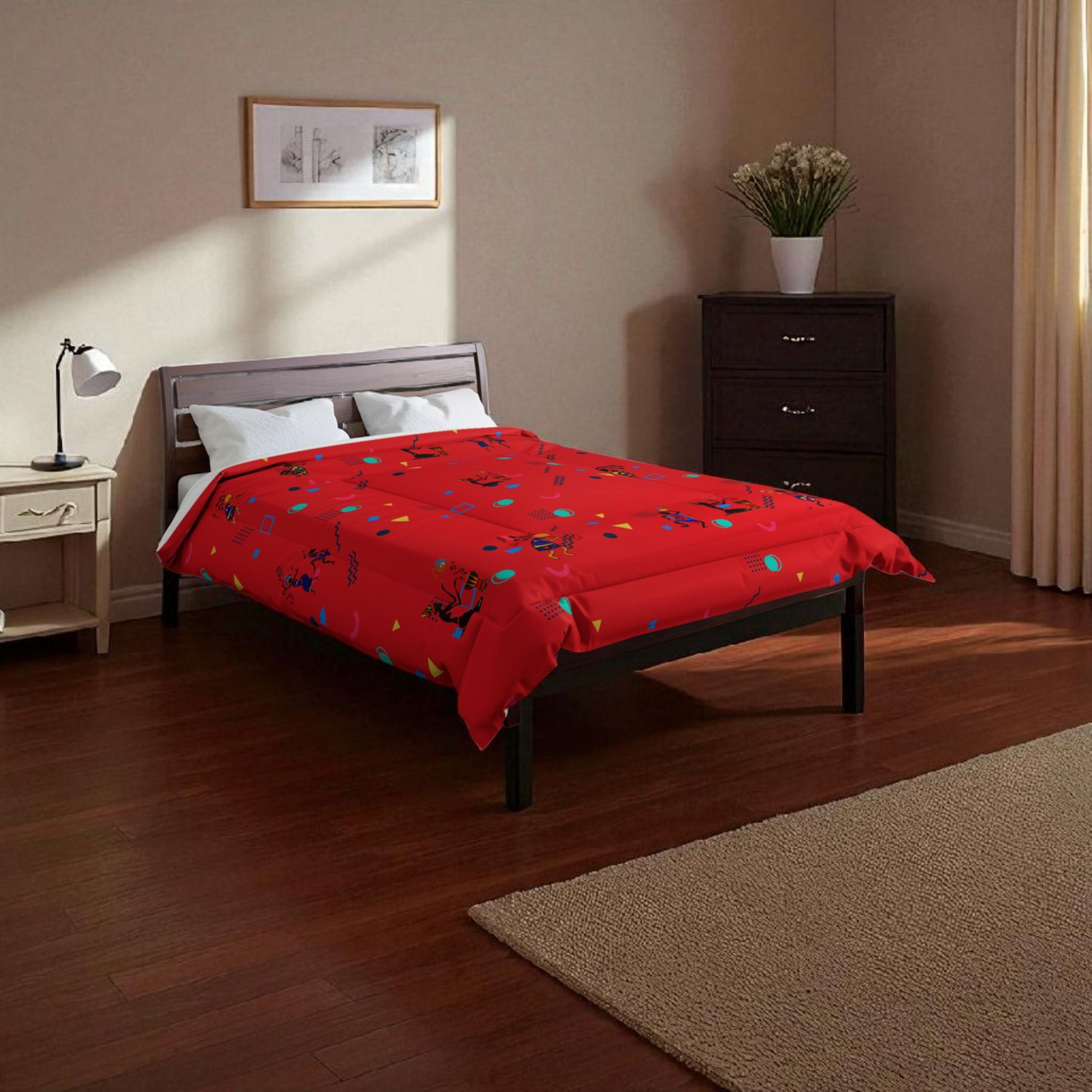 Afro Music Cartoon Comforter, Handcrafted Bedspread for Music Lovers, Unique African Art Comforter