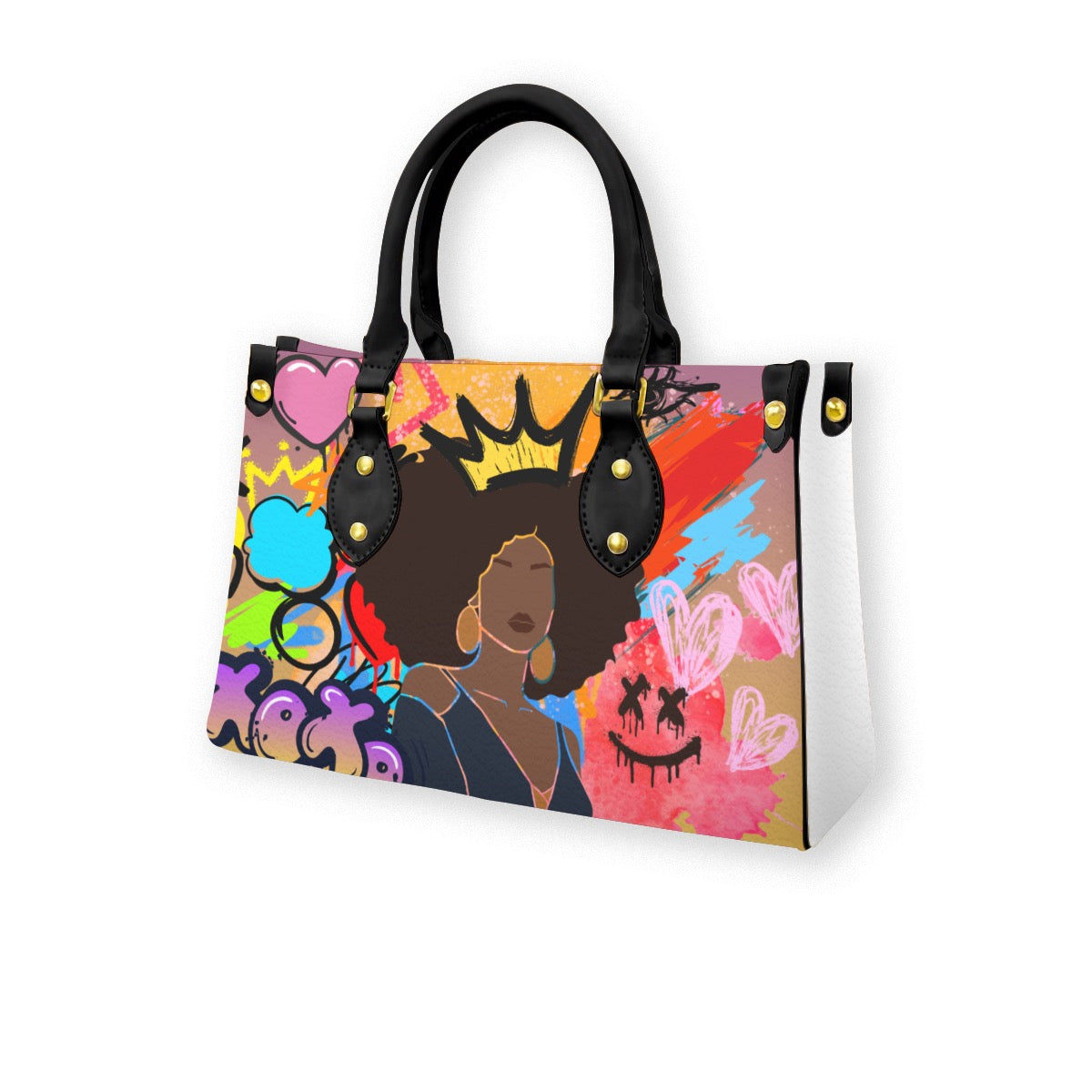 Tote bag featuring graffiti-style Afrocentric artwork, designed with black handles Yoycol