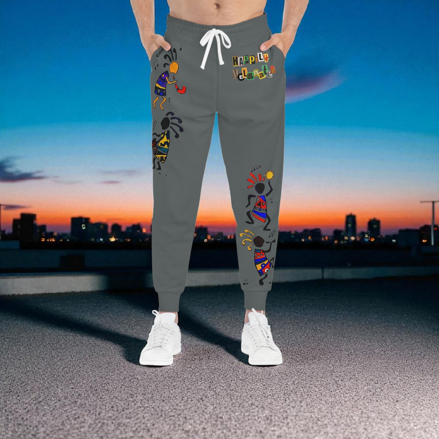 Afro Music Cartoon Art Unisex Athletic Joggers, Handcrafted Jogger Pants, Workout Sweatpants