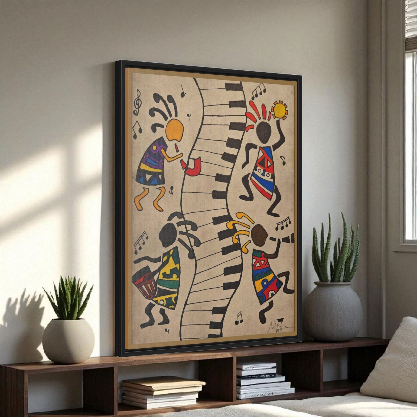 Handcrafted Tribal Music Artwork, Original Pen and Ink Drawing, Statement Wall Piece for Music Rooms
