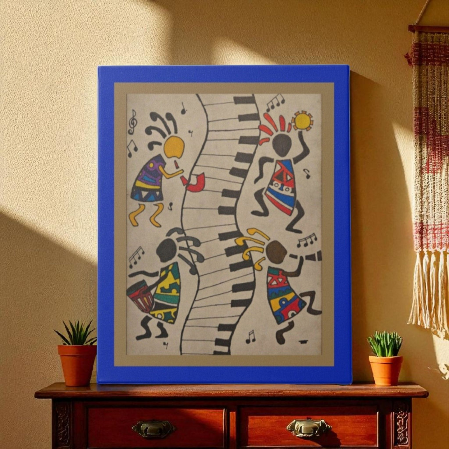 Eclectic Tribal Celebration Wall Art - Handcrafted Music-Inspired Canvas Painting