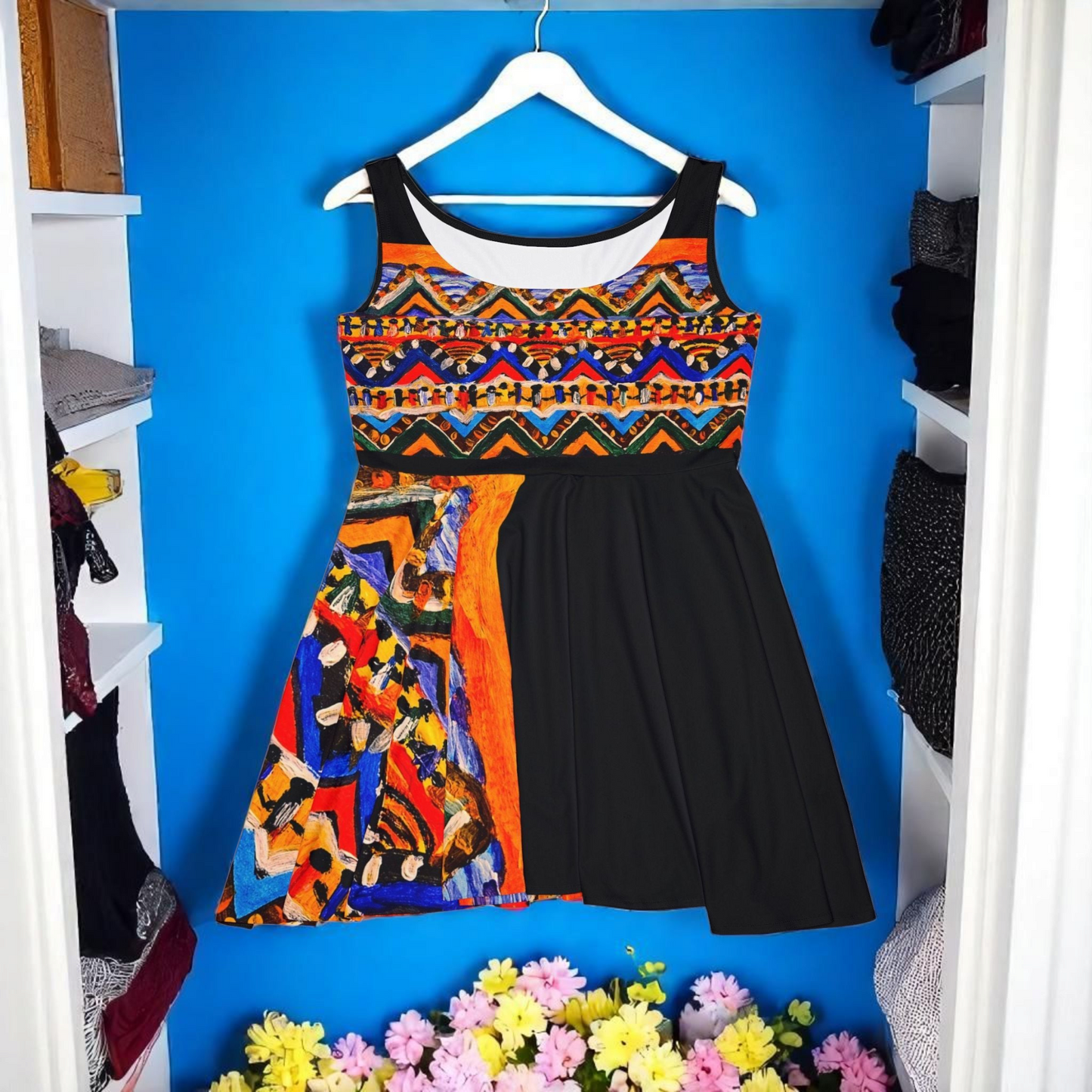 Boho Chic Handcrafted Women's Skater Dress – Tribal-Inspired Textile