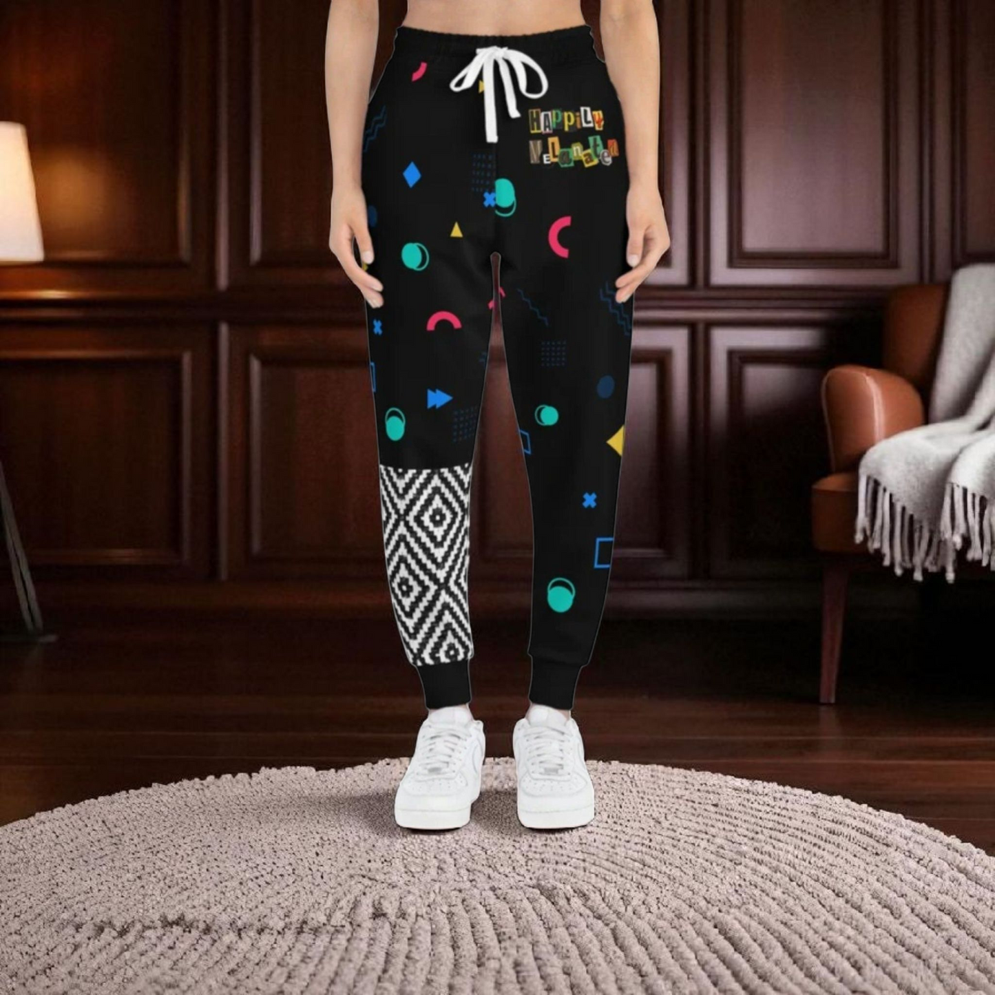 Handcrafted Aztec Pattern Unisex Athletic Joggers, Comfy Aztec Workout Pants