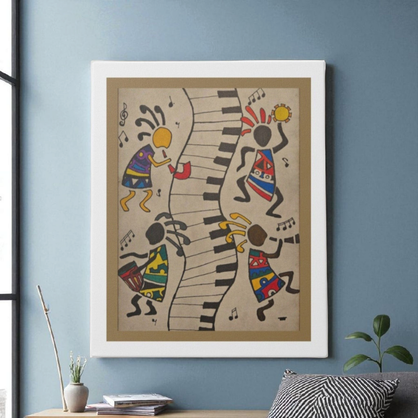 Eclectic Tribal Celebration Wall Art - Handcrafted Music-Inspired Canvas Painting