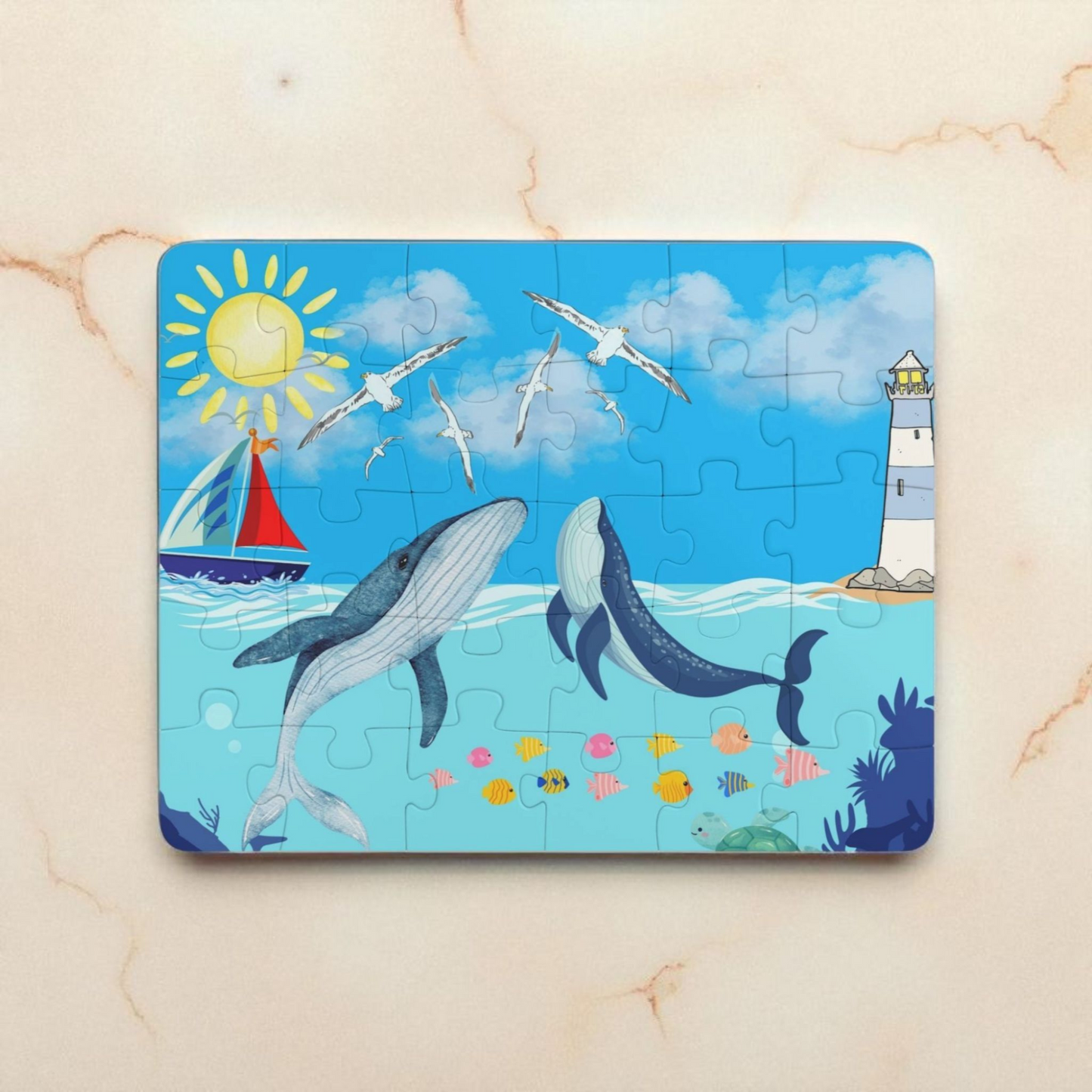 Whale Kids' Puzzle, 30-Piece - Aquatic Educational Toy for Children, Ocean Theme Jigsaw