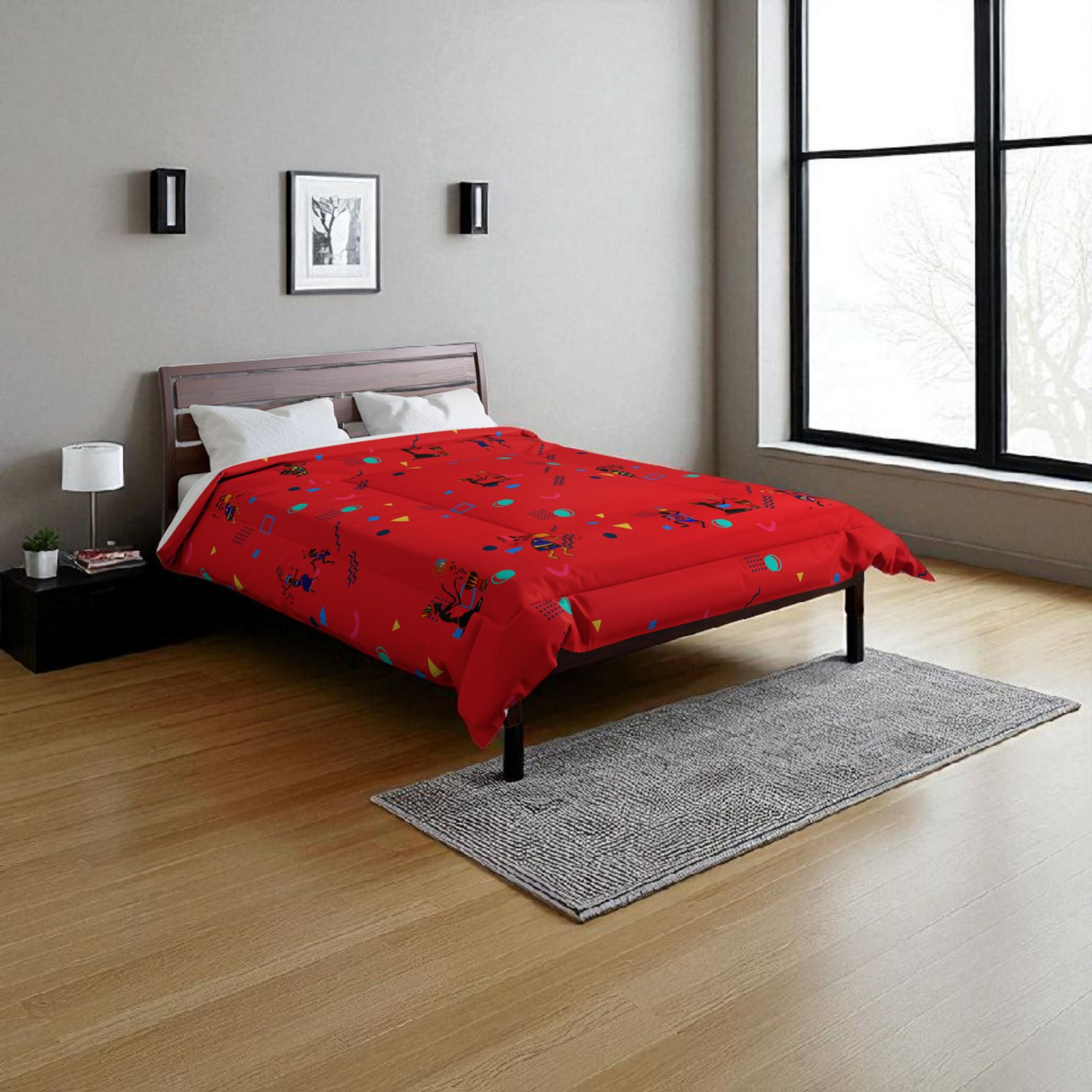 Afro Music Cartoon Comforter, Handcrafted Bedspread for Music Lovers, Unique African Art Comforter