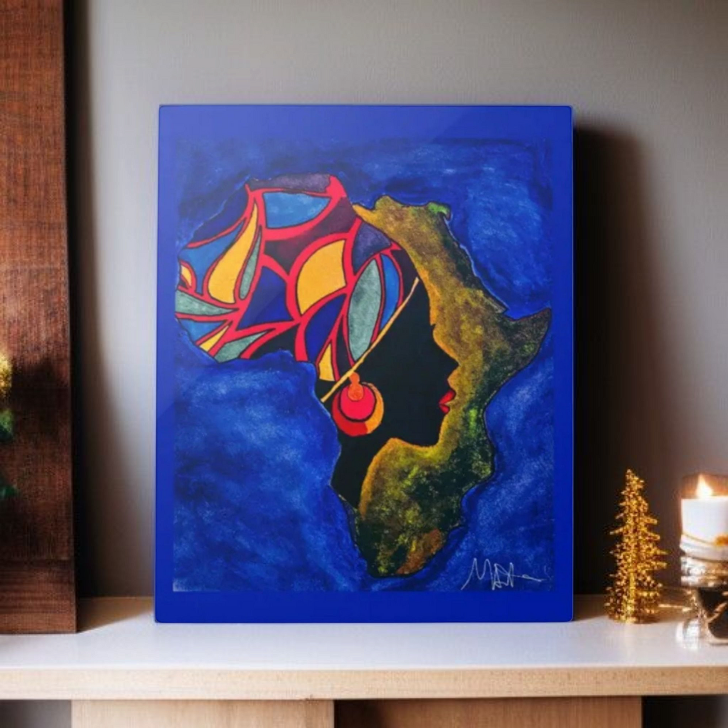 Ethnic Wall Art -Abstract Africa Map Painting on Metal, Detailed Handcrafted Continent Illustration