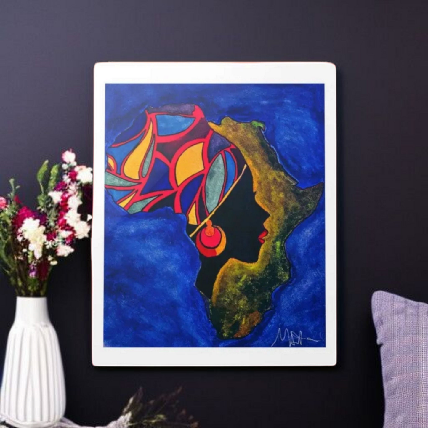 Ethnic Wall Art -Abstract Africa Map Painting on Metal, Detailed Handcrafted Continent Illustration