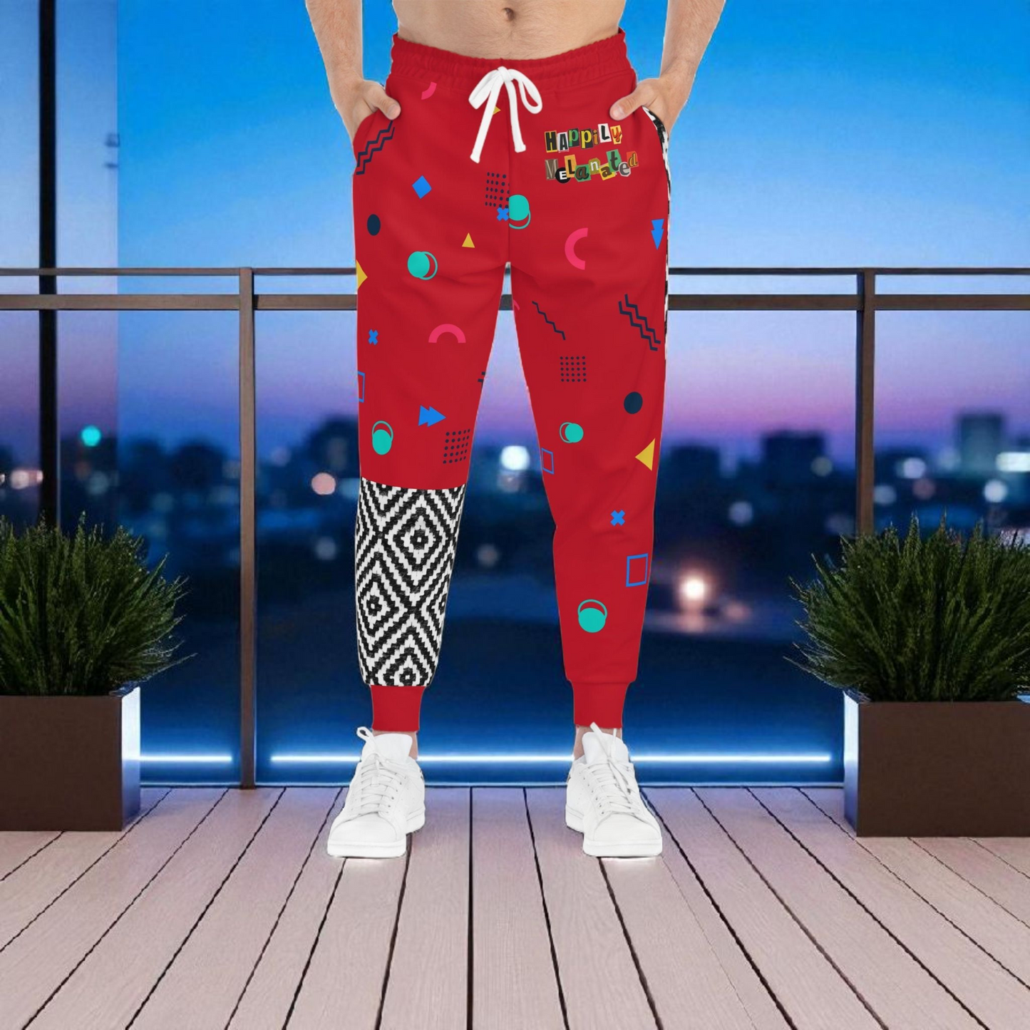 Handcrafted Aztec Pattern Unisex Athletic Joggers, Tribal Print Gym Sweatpants