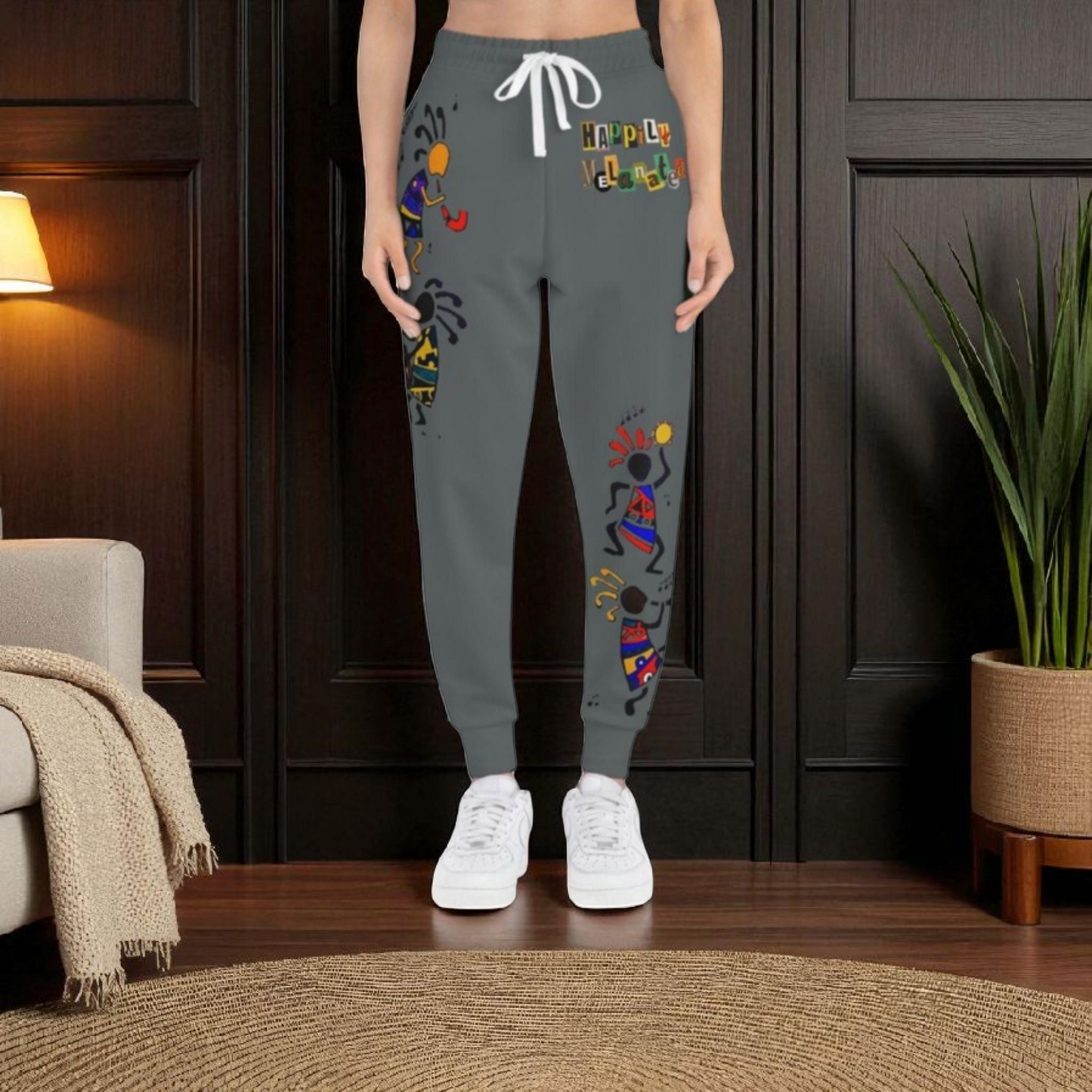 Afro Music Cartoon Art Unisex Athletic Joggers, Handcrafted Jogger Pants, Workout Sweatpants