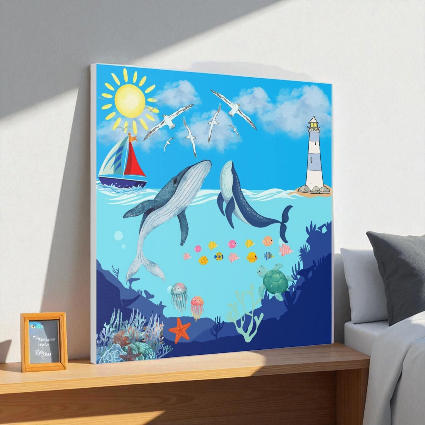 Whale Art Canvas, Ocean Life Wall Art, Nautical Home Decor, Coastal Canvas Print