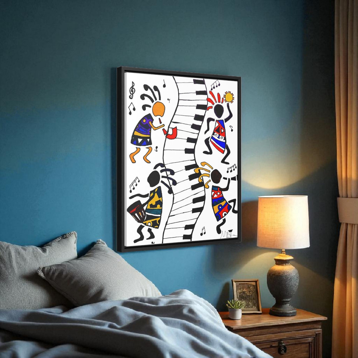 Tribal Music Wall Art, Original Hand Drawn Piece, Cultural Home Decor, Vertical Frame