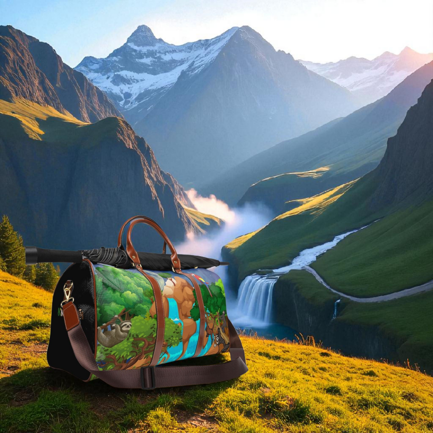 Vibrant Waterproof Travel Bag - Jungle Animals Design for Adventurers