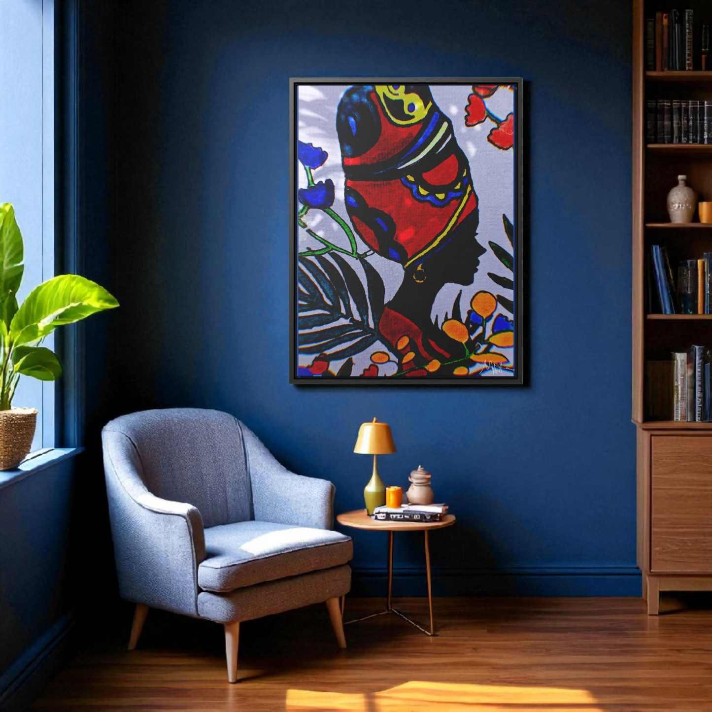 Artisan Black Woman Portrait, Handcrafted Wall Art, Empowering Home Decor, Vertical Frame
