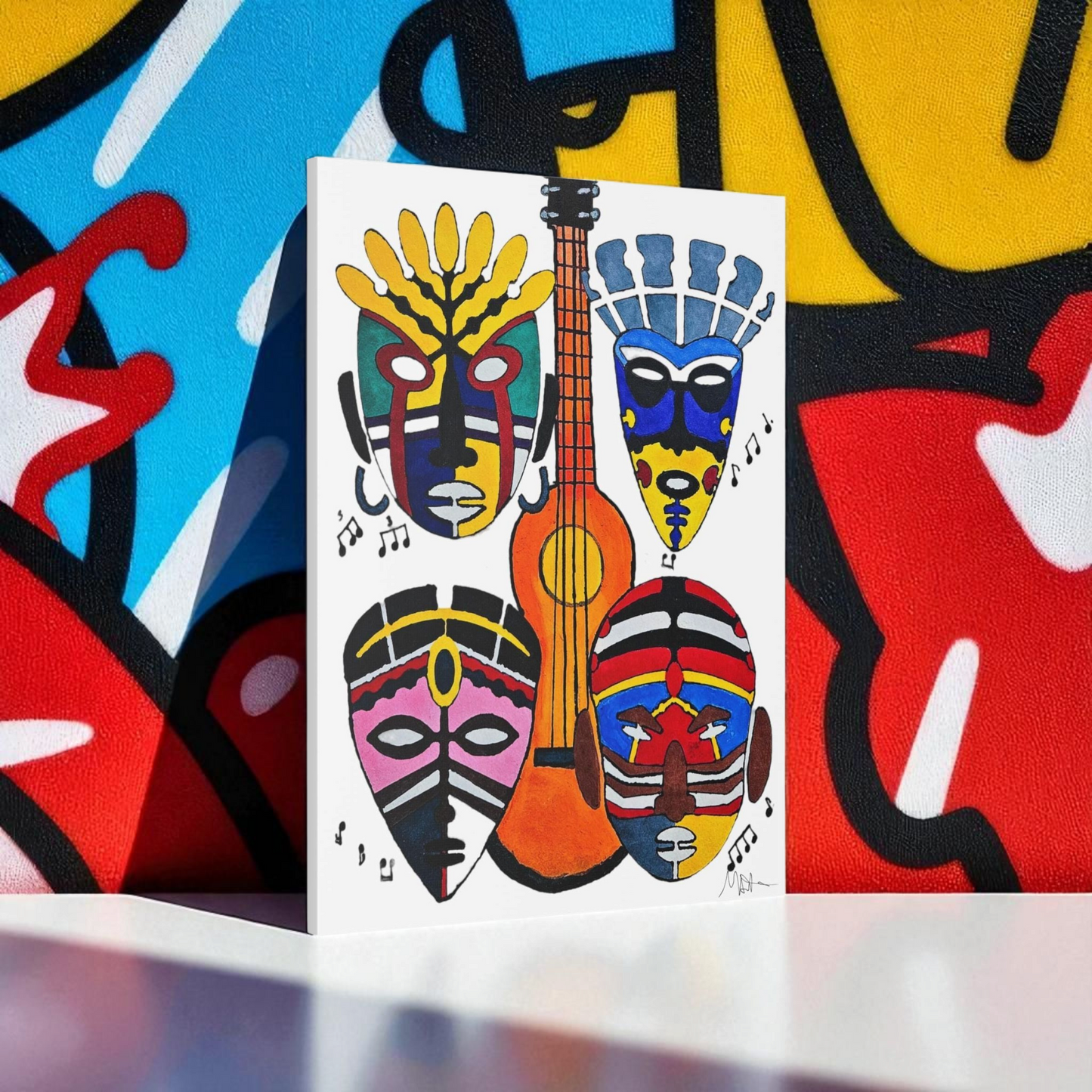 Tribal Mask Canvas, Singing Mask Painting, Wall Art Decor, Home Office Decoration