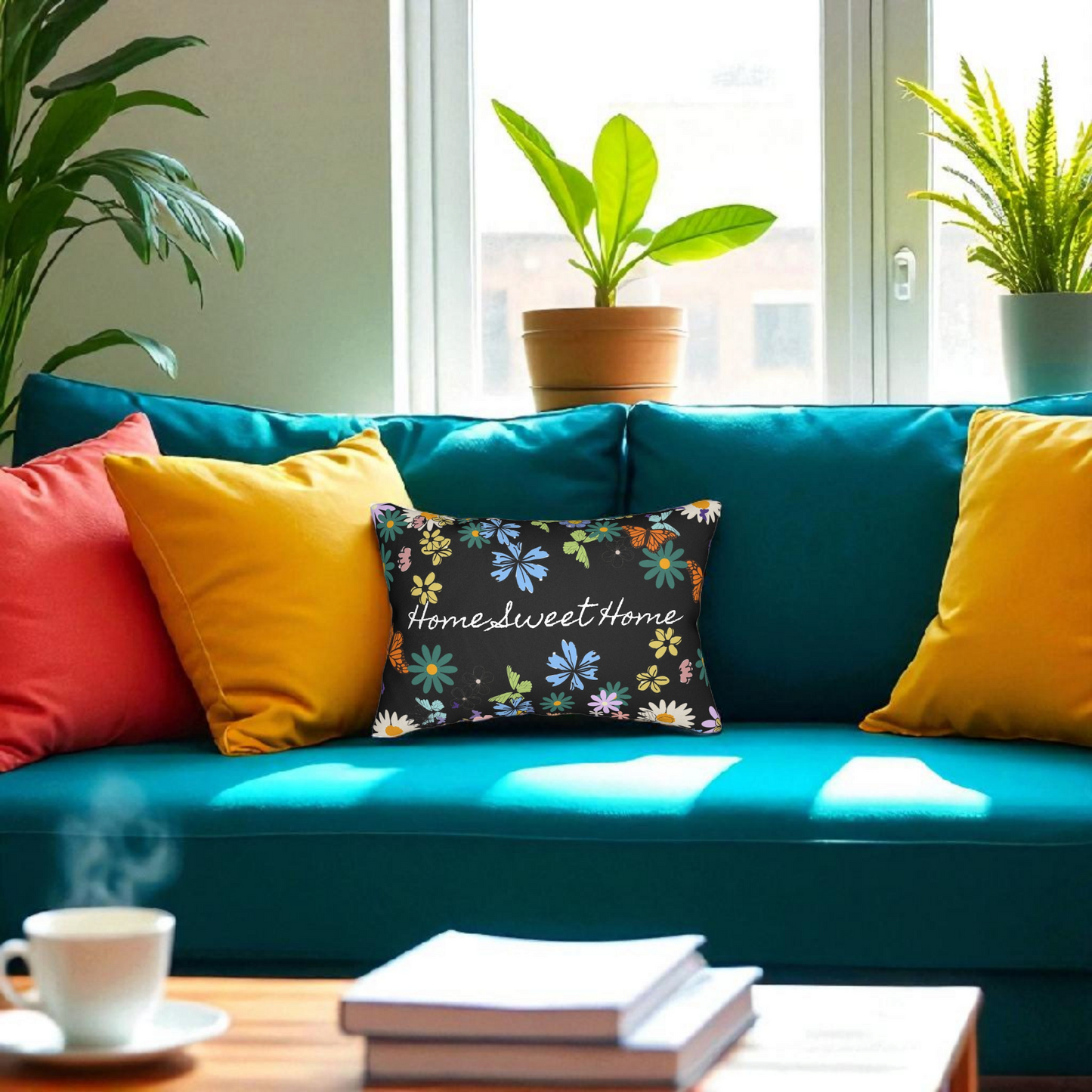 Home Sweet Home Floral Lumbar Pillow - Cozy Accent for Living Room