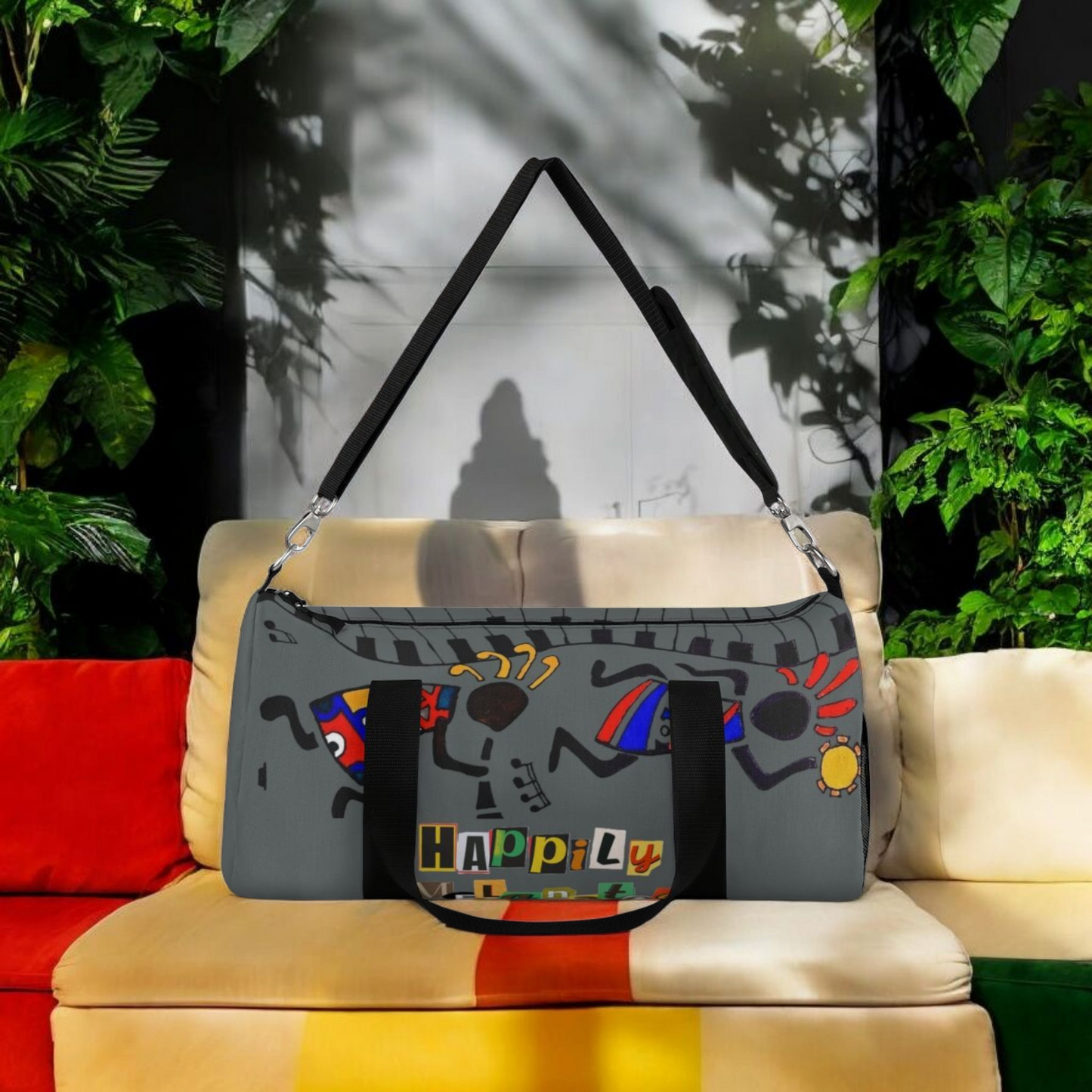 Afro Music Cartoon Piano Art Handcrafted Duffel Bag - Musician Gift, Travel Bag, Music Lover Gym Bag