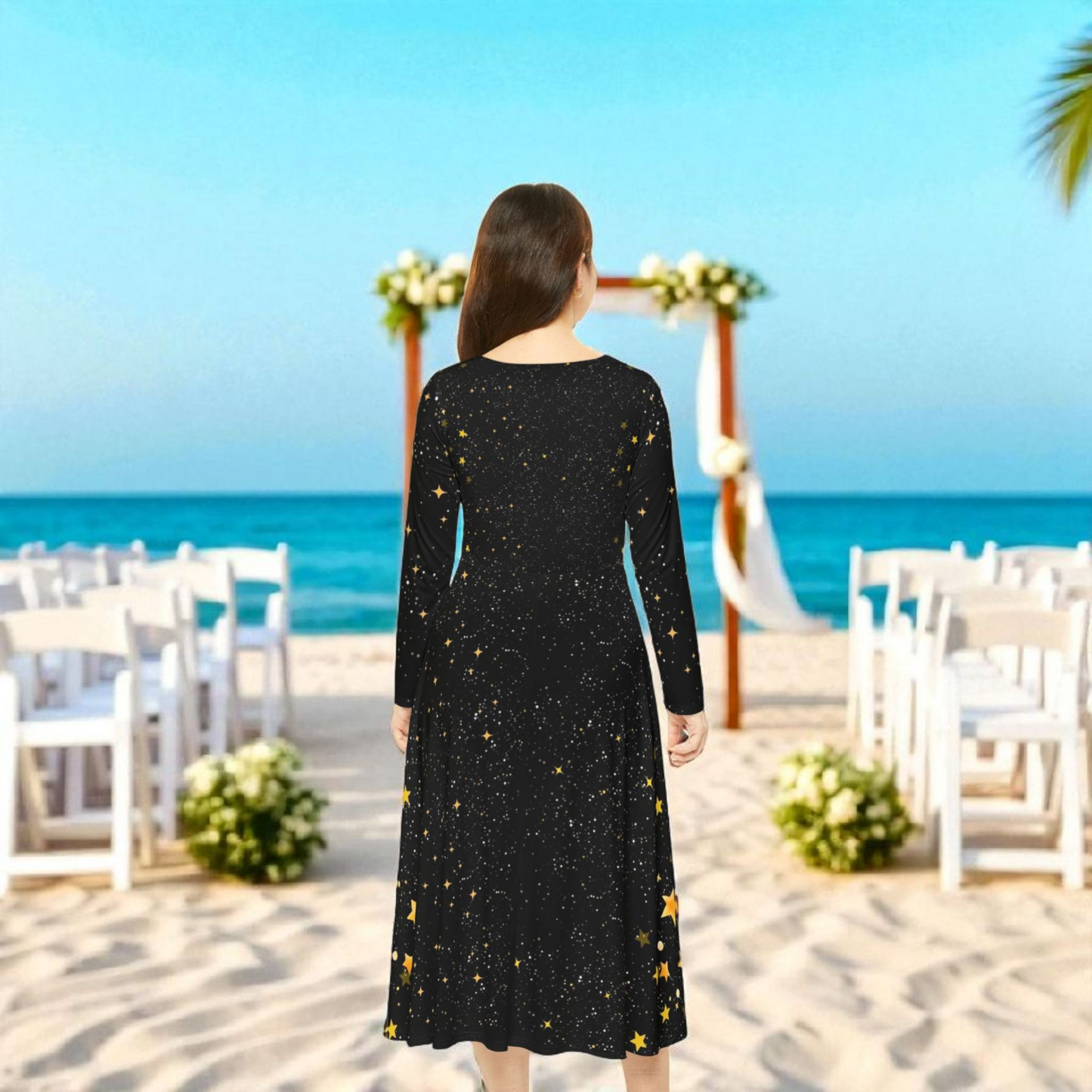 Celestial Floral Long Sleeve Dance Dress - Perfect for Parties, Events, Spring Celebrations