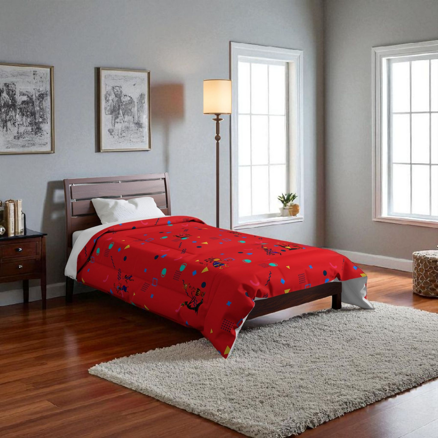 Afro Music Cartoon Comforter, Handcrafted Bedspread for Music Lovers, Unique African Art Comforter