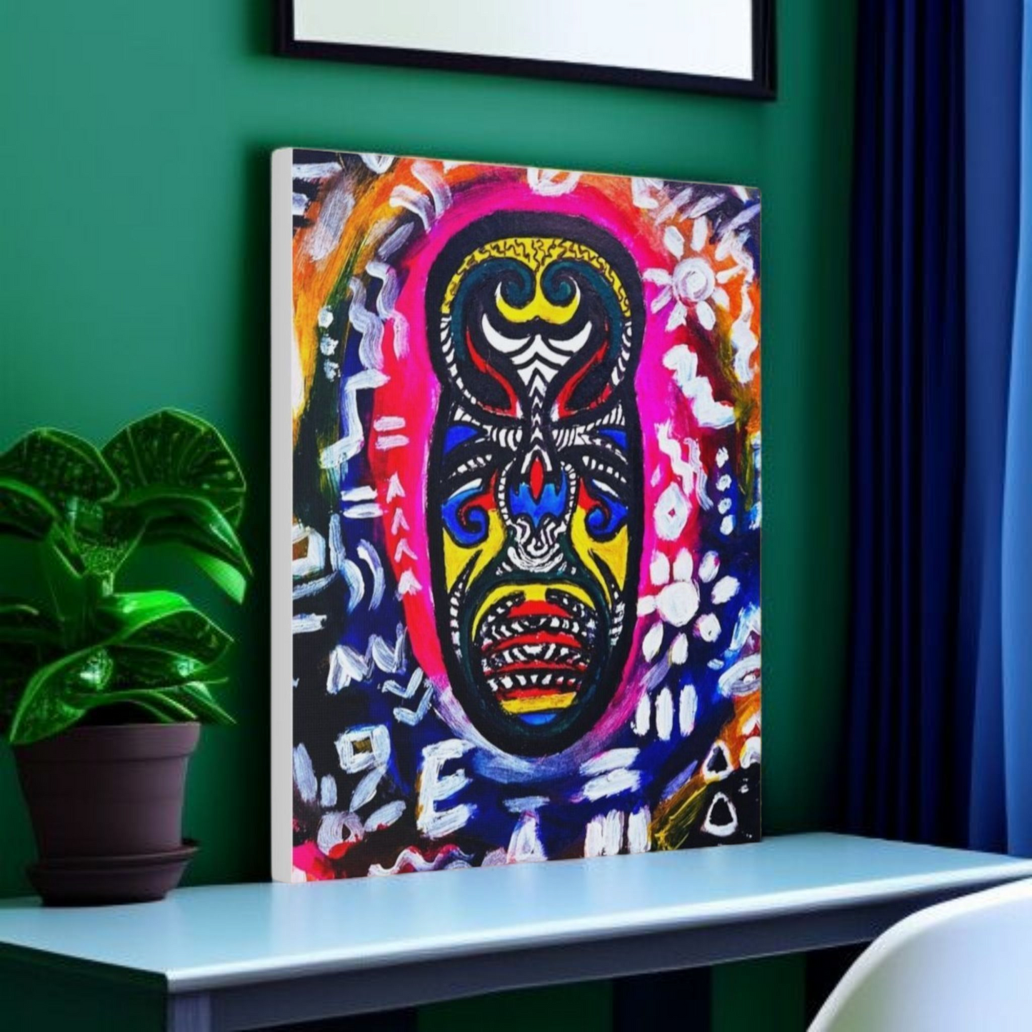 Unique Tribal Mask Painting, Matte Canvas Stretched - Authentic Ethnic Decor