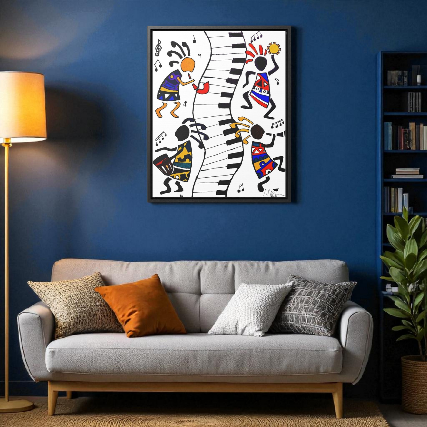 Tribal Music Wall Art, Original Hand Drawn Piece, Cultural Home Decor, Vertical Frame