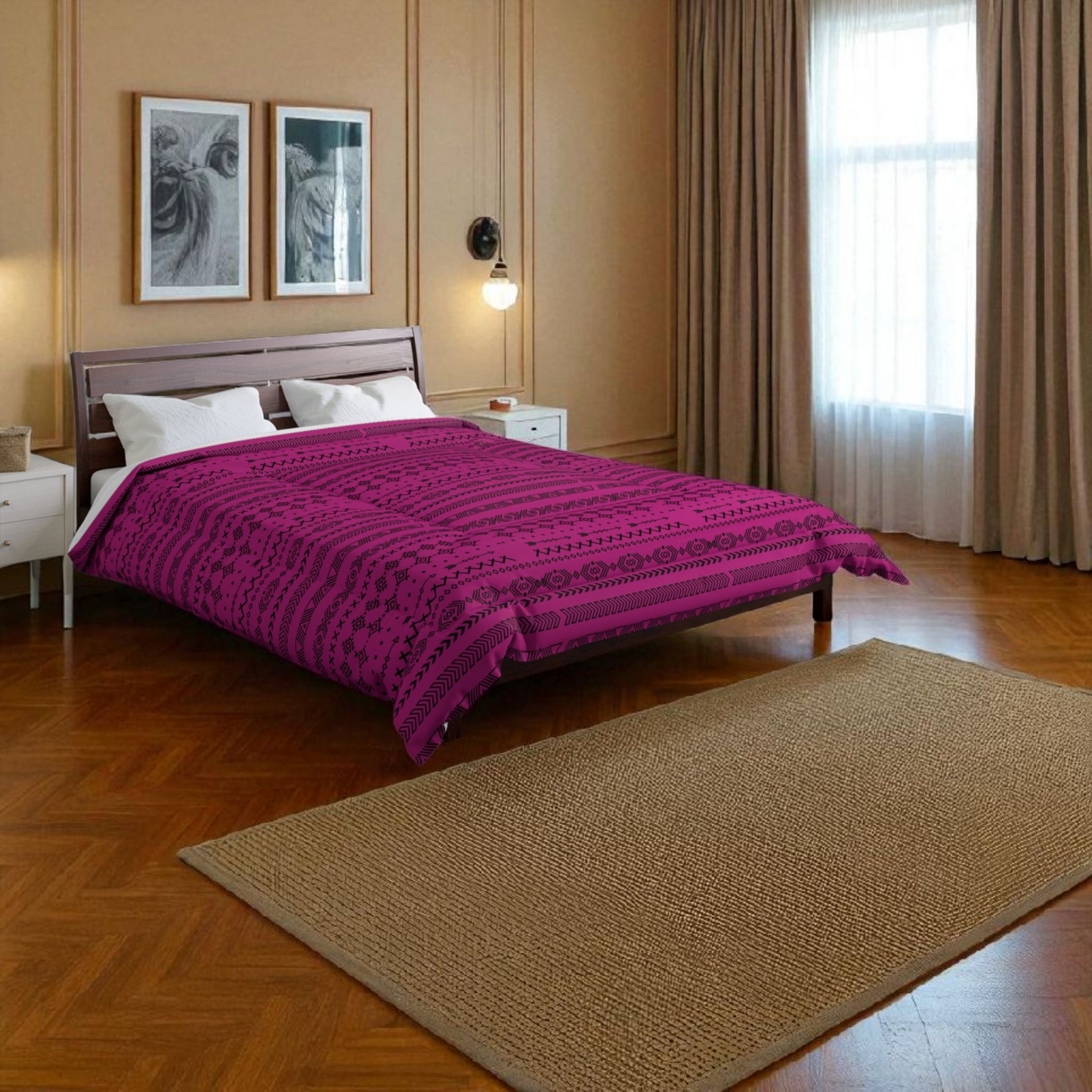 Afro Geometric Comforter, Cozy Blanket for Home Decor, Boho Style Bedding