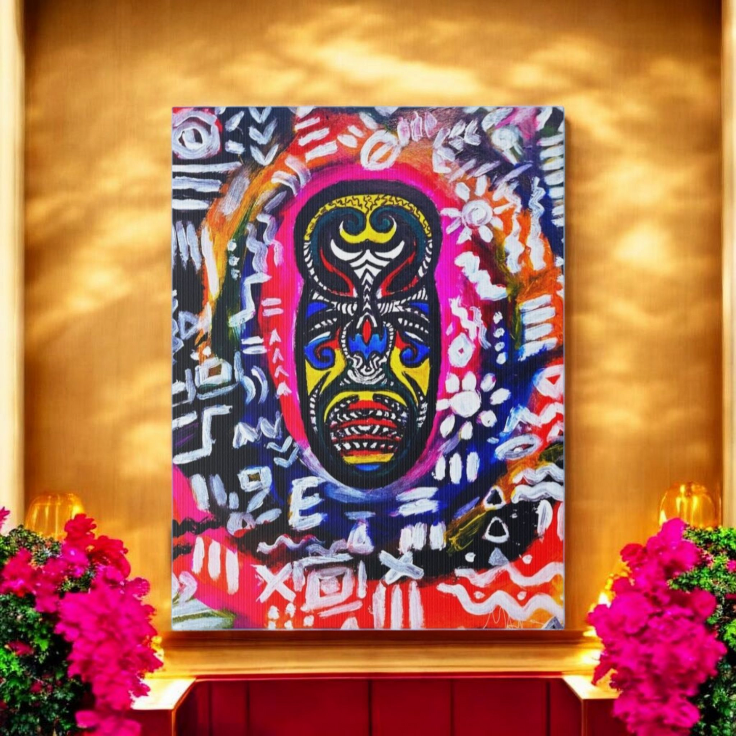 Unique Tribal Mask Painting, Matte Canvas Stretched - Authentic Ethnic Decor