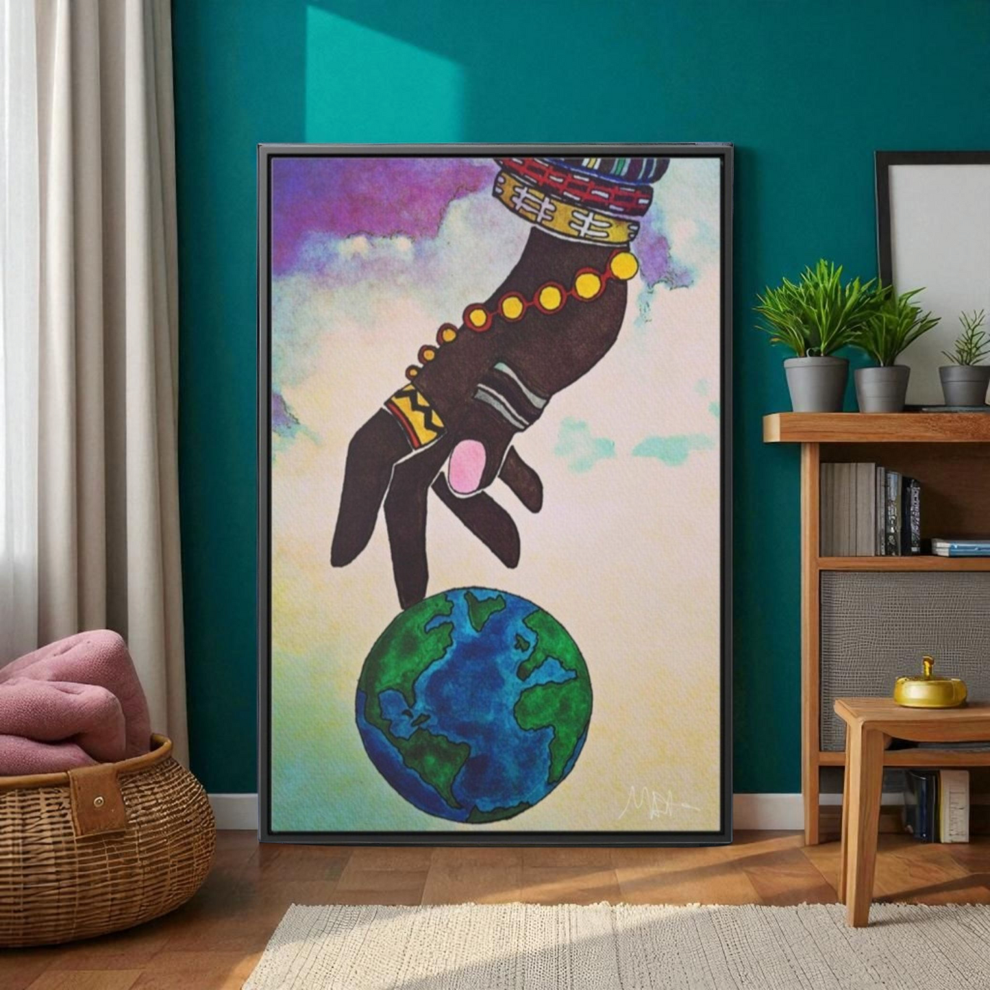 Astronomical Ethnic Wall Art - Stargazer's Dream, Cultural Celestial Scene, Vertical Frame