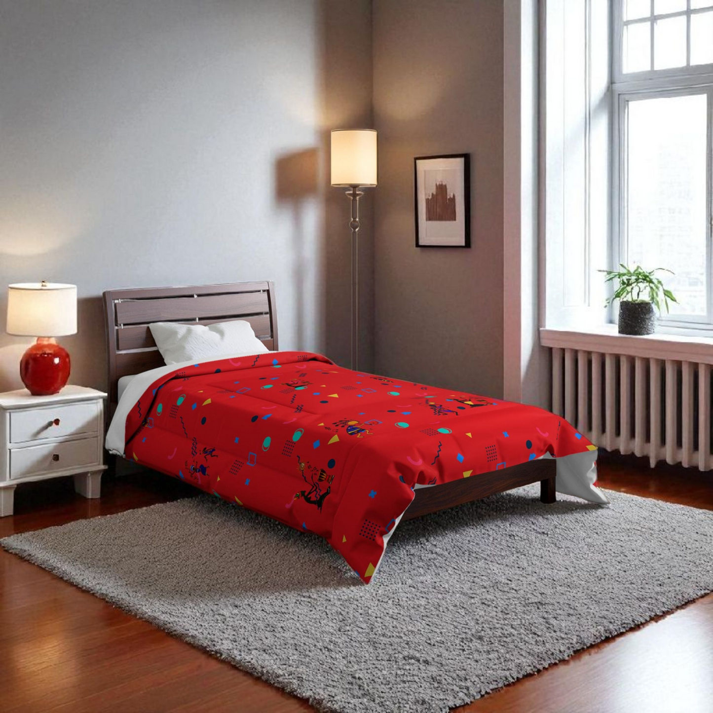 Afro Music Cartoon Comforter, Handcrafted Bedspread for Music Lovers, Unique African Art Comforter