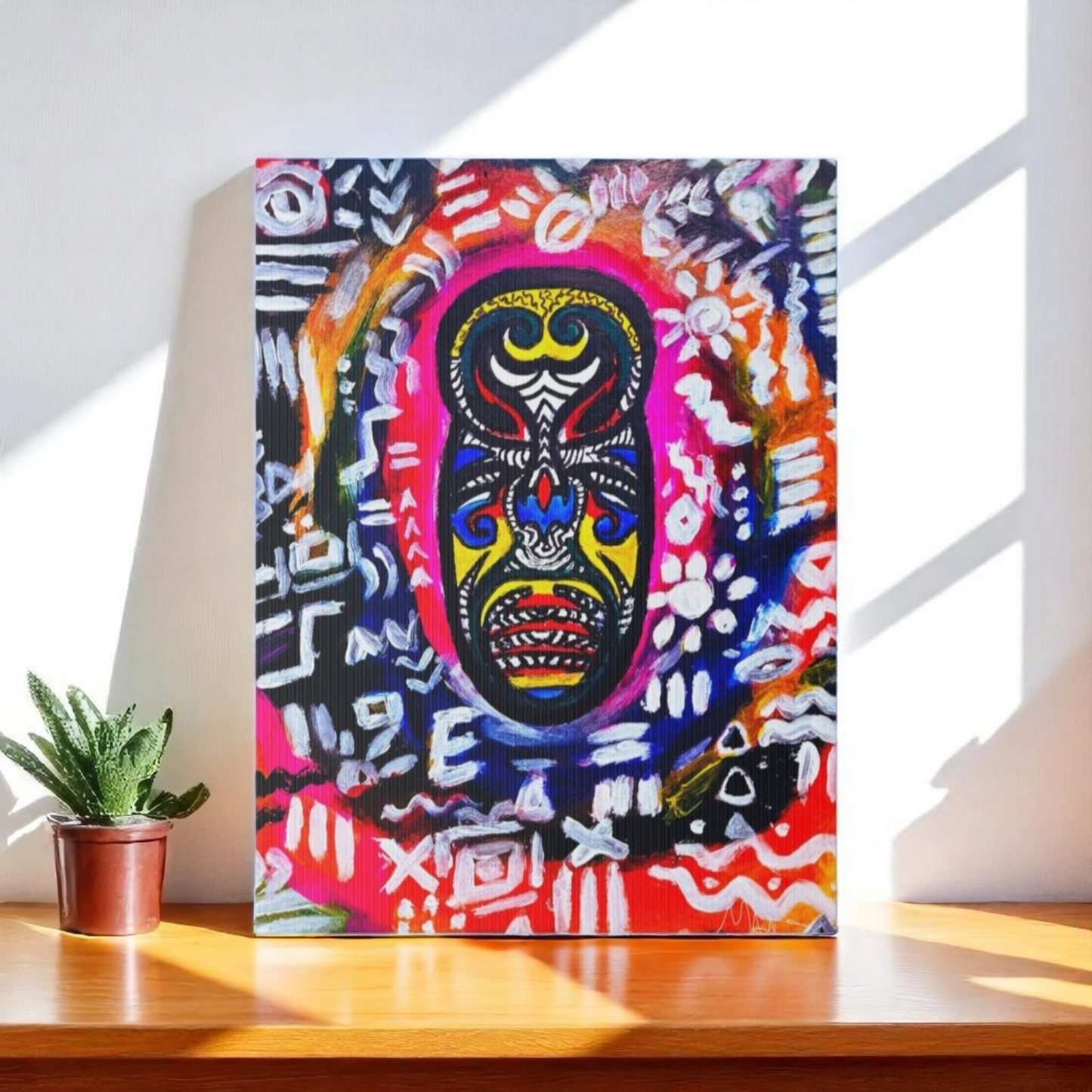 Unique Tribal Mask Painting, Matte Canvas Stretched - Authentic Ethnic Decor