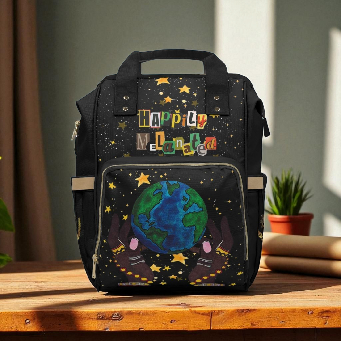 Ethnic Cosmic Themed Multifunctional Diaper Backpack - Stylish & Versatile Baby Bag