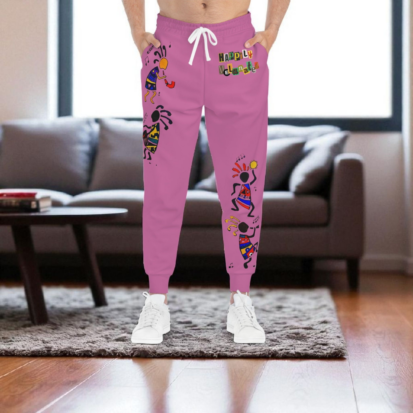 Afro Music Cartoon Art Unisex Athletic Joggers, Handcrafted Jogger Pants, Music Lover Gift