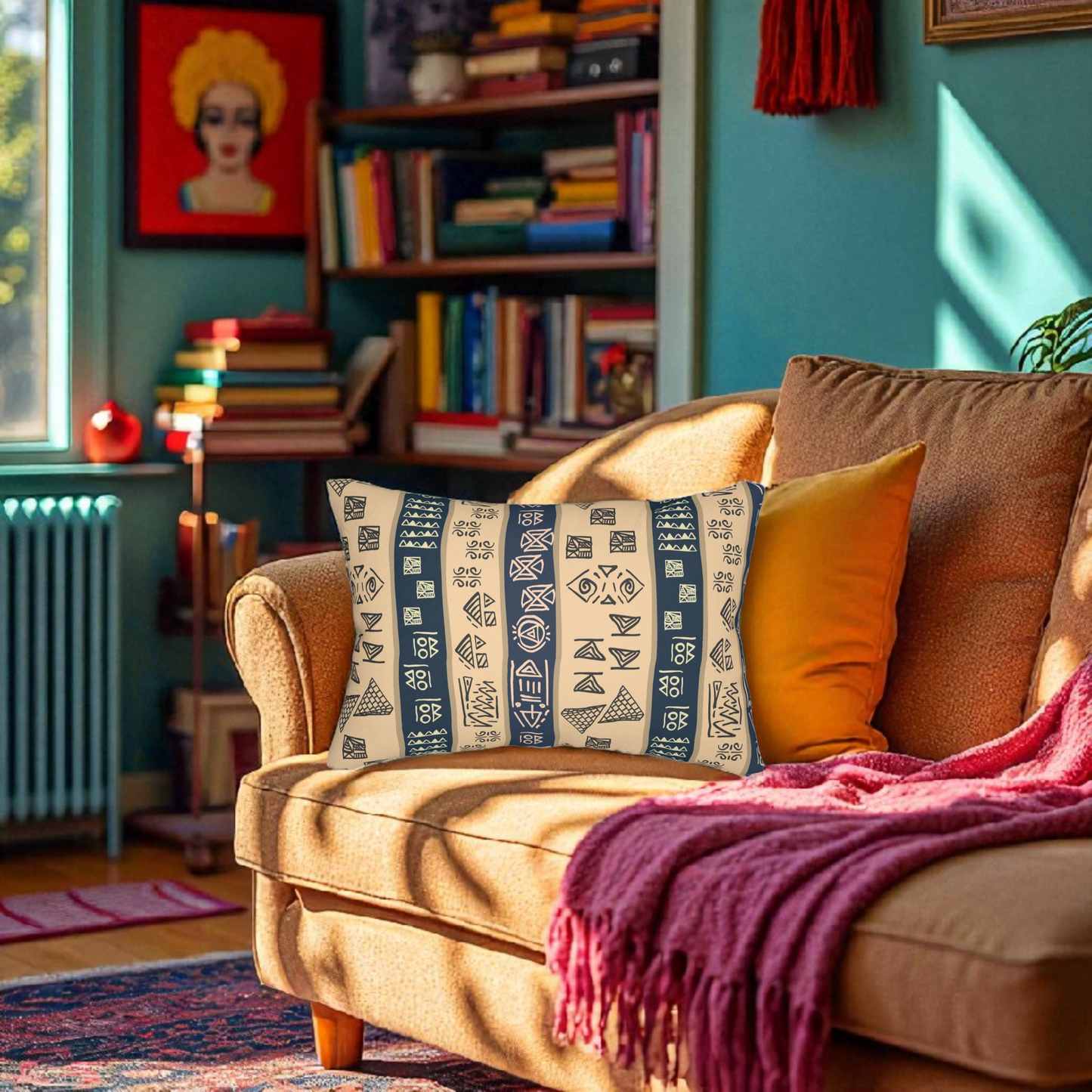 Tribal Spun Polyester Pillow, Decorative Cushion, Boho Throw Pillow, Ethnic Pattern Lumbar Pillow