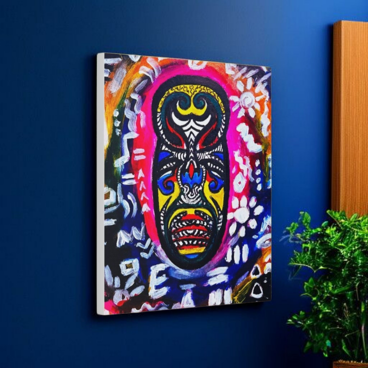 Unique Tribal Mask Painting, Matte Canvas Stretched - Authentic Ethnic Decor
