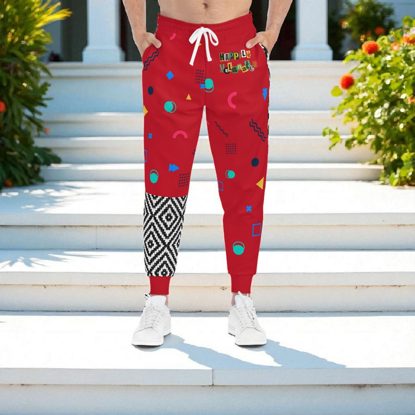 Handcrafted Aztec Pattern Unisex Athletic Joggers, Tribal Print Gym Sweatpants