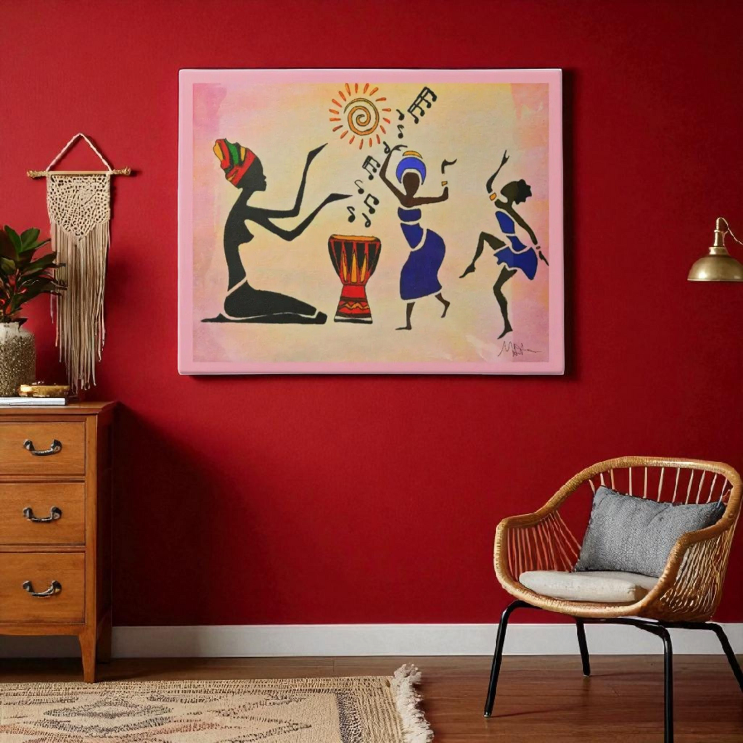 Original Hand Drawn Tribal Music Wall Art, Unique Ethnic Illustration