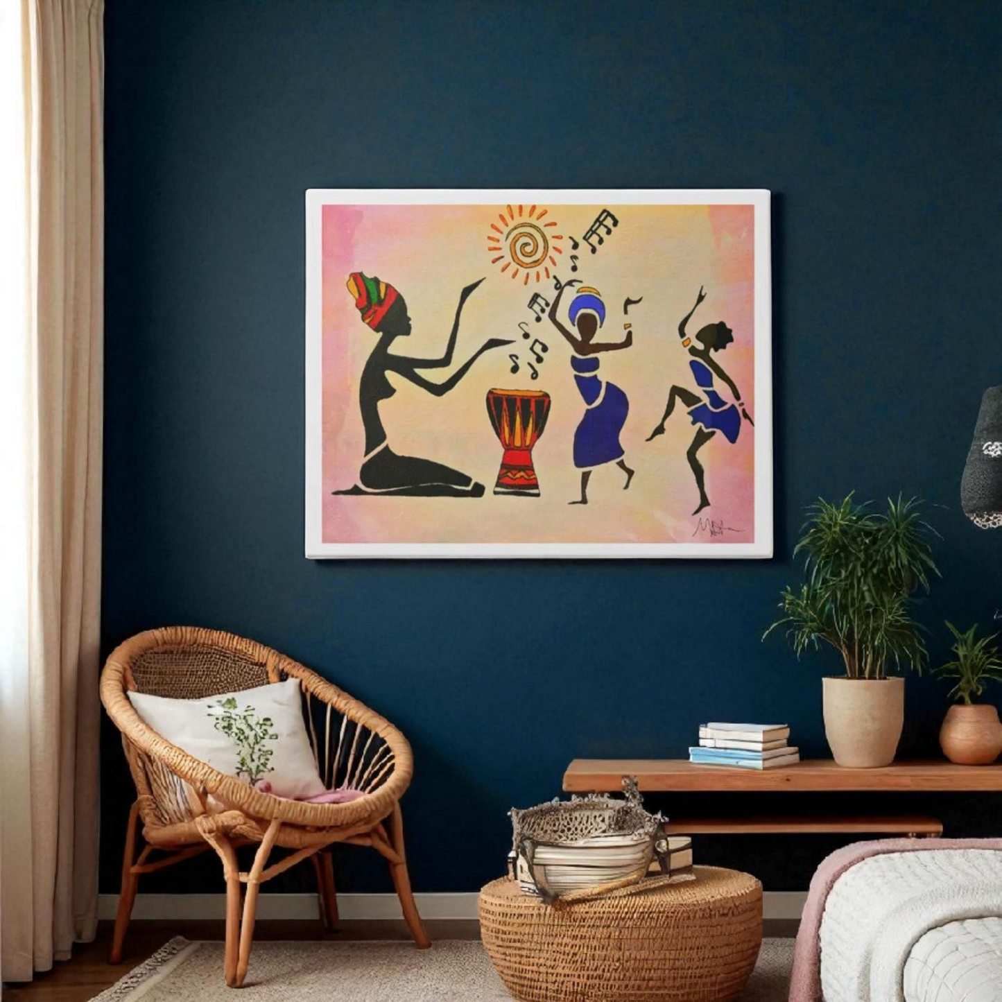 Original Hand Drawn Tribal Music Wall Art, Unique Ethnic Illustration
