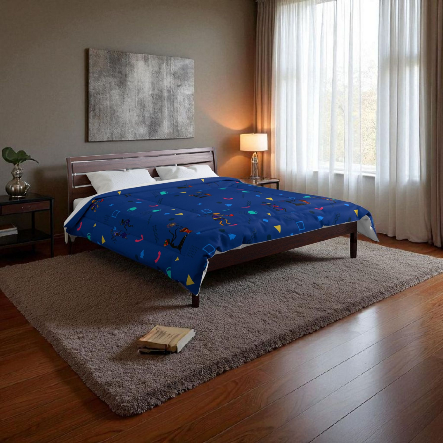 Afro Music Cartoon Comforter, Handcrafted Bedspread for Music Lovers, Unique African Art Comforter