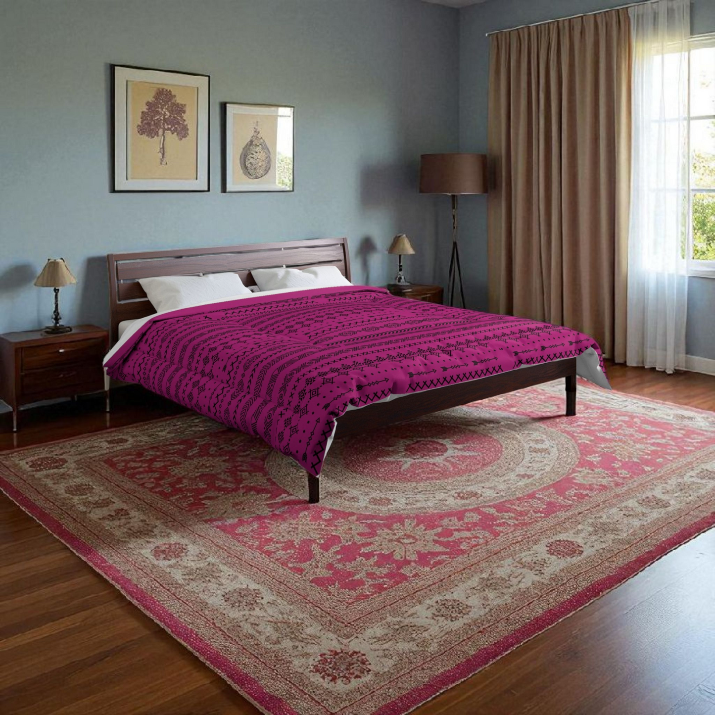 Afro Geometric Comforter, Cozy Blanket for Home Decor, Boho Style Bedding