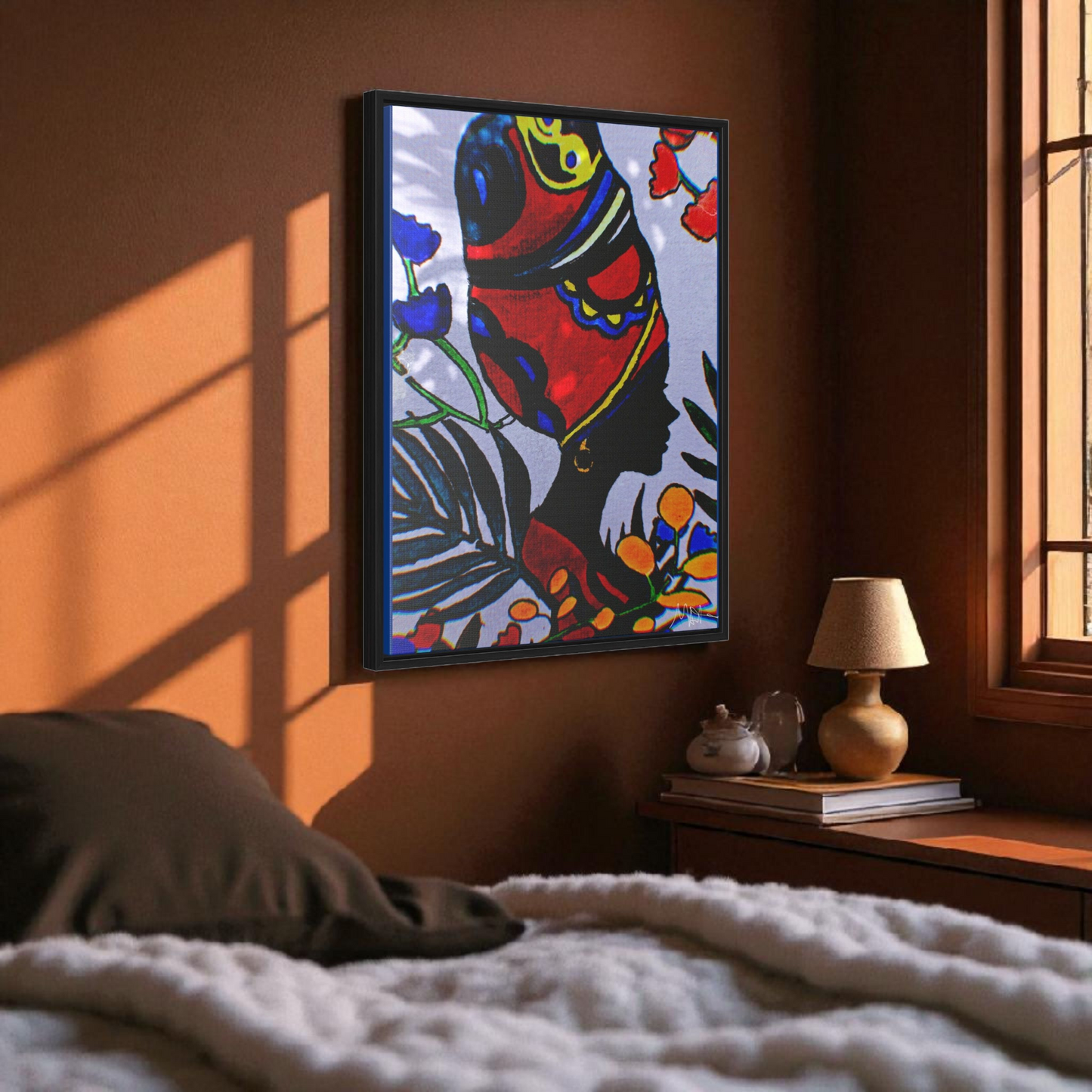 Artisan Black Woman Portrait, Handcrafted Wall Art, Empowering Home Decor, Vertical Frame
