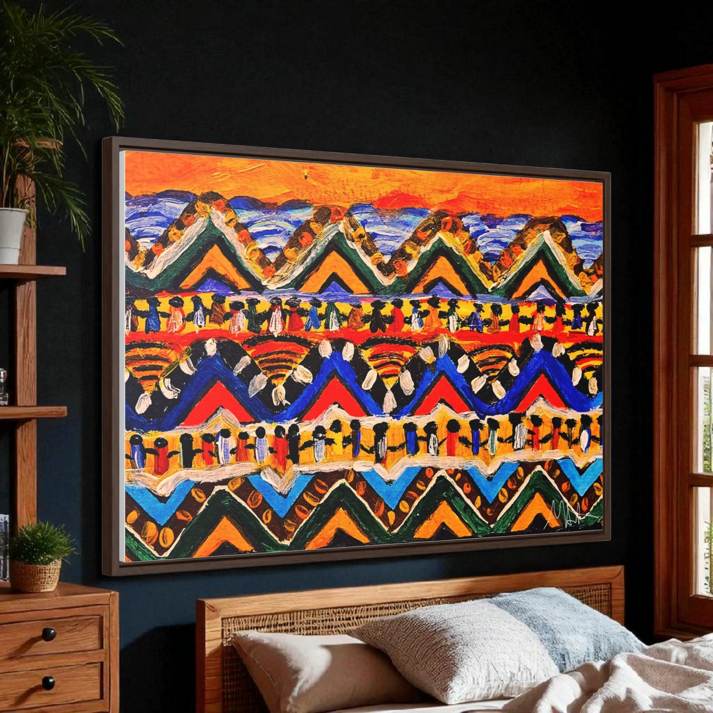 Original Tribal Artwork, Handcrafted Gallery Wrap in Walnut/Black
