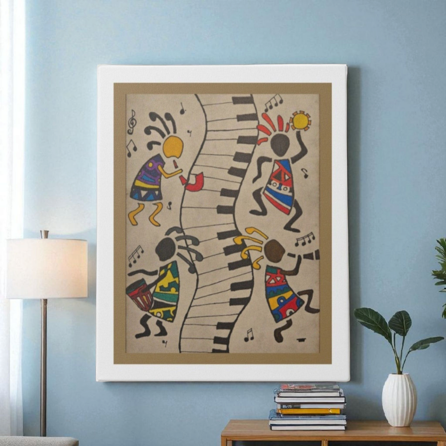 Eclectic Tribal Celebration Wall Art - Handcrafted Music-Inspired Canvas Painting