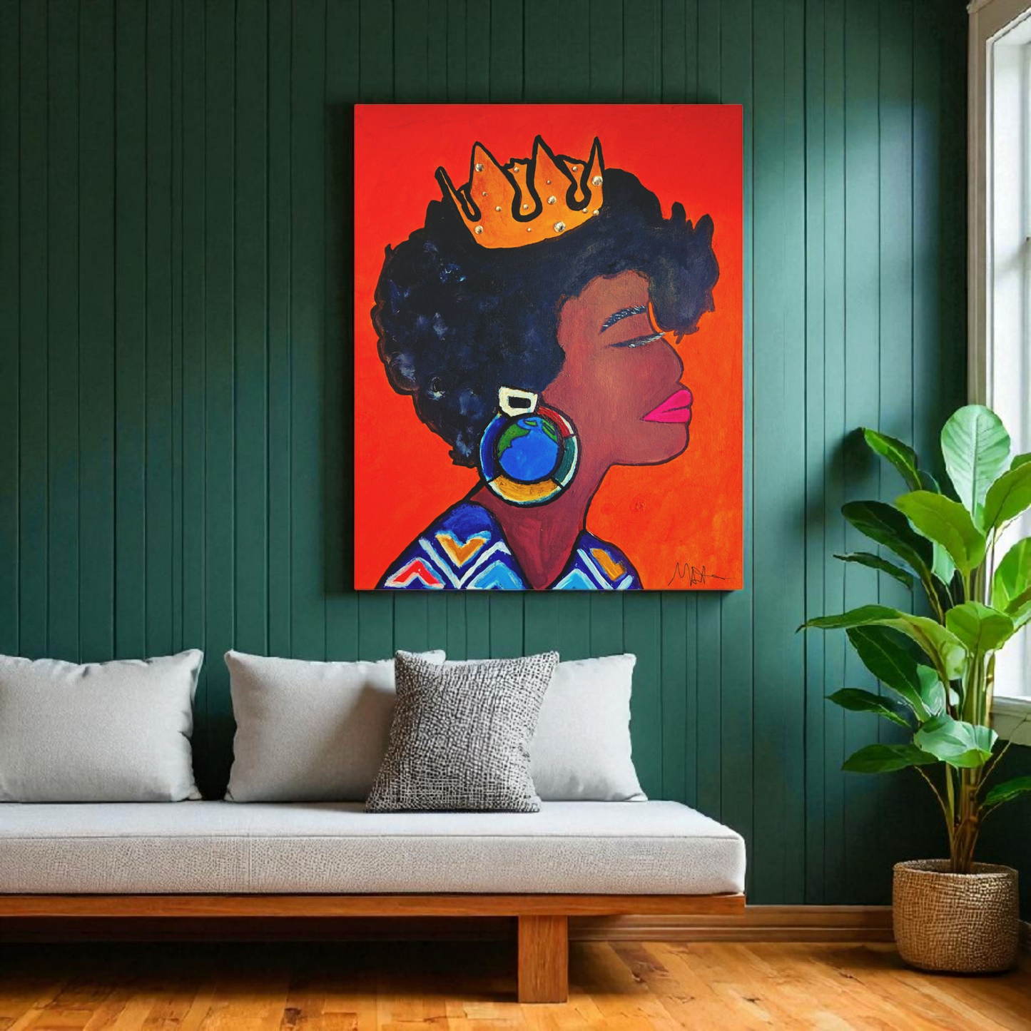 Hand-Painted Artisan Black Woman Portrait, Cultural Home Accent, Statement Piece