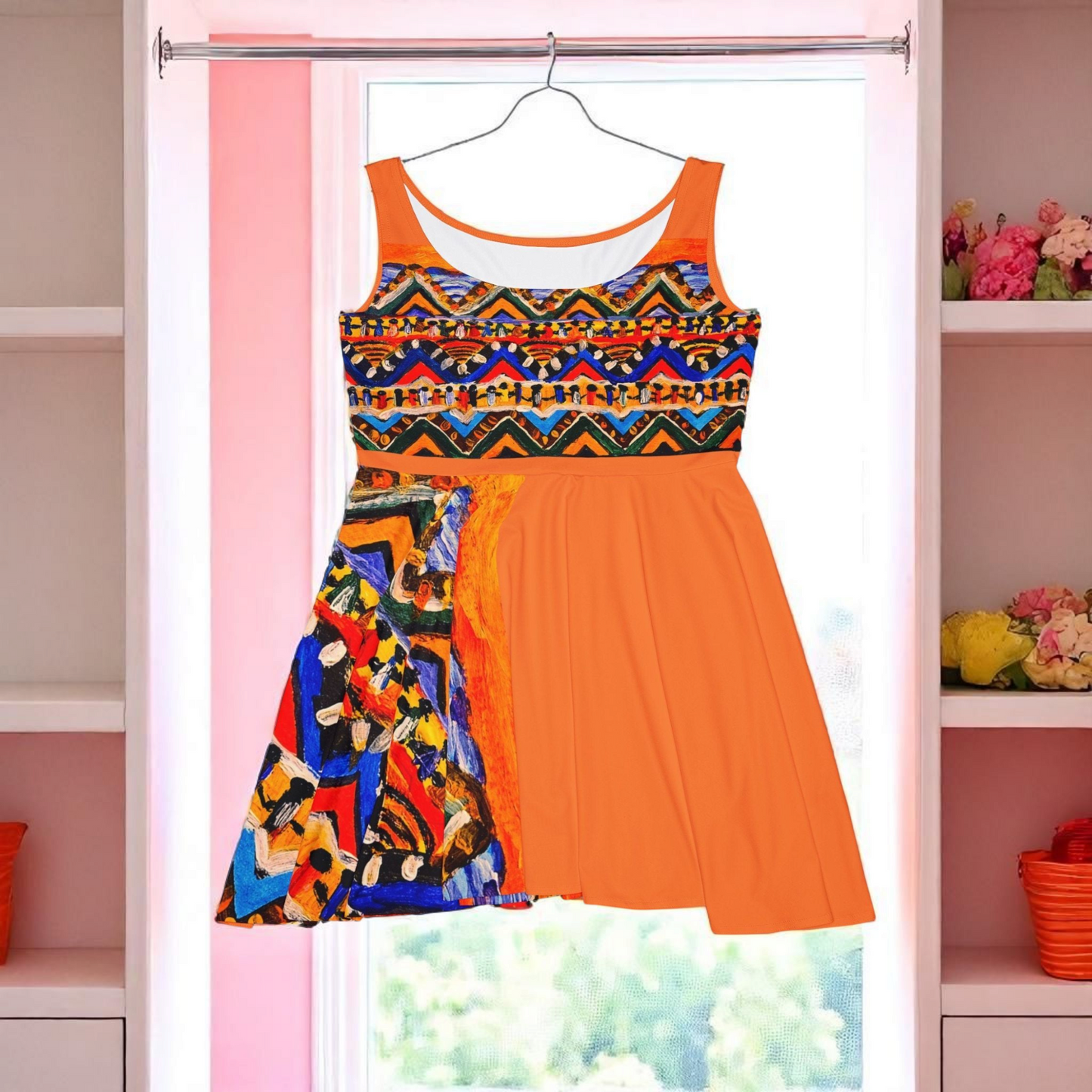 Vibrant Handcrafted Women's Skater Dress - Tribal Textile Design