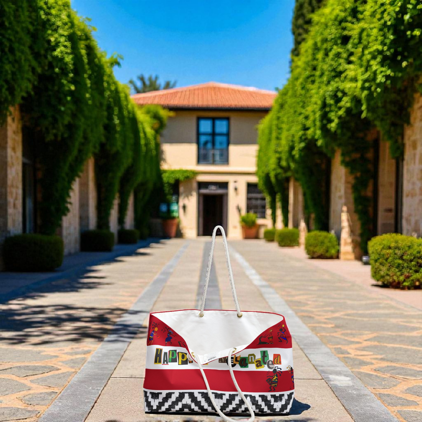Handcrafted Ethnic Music Art Weekender Bag - Oversized, Durable Tote with Rope Handles