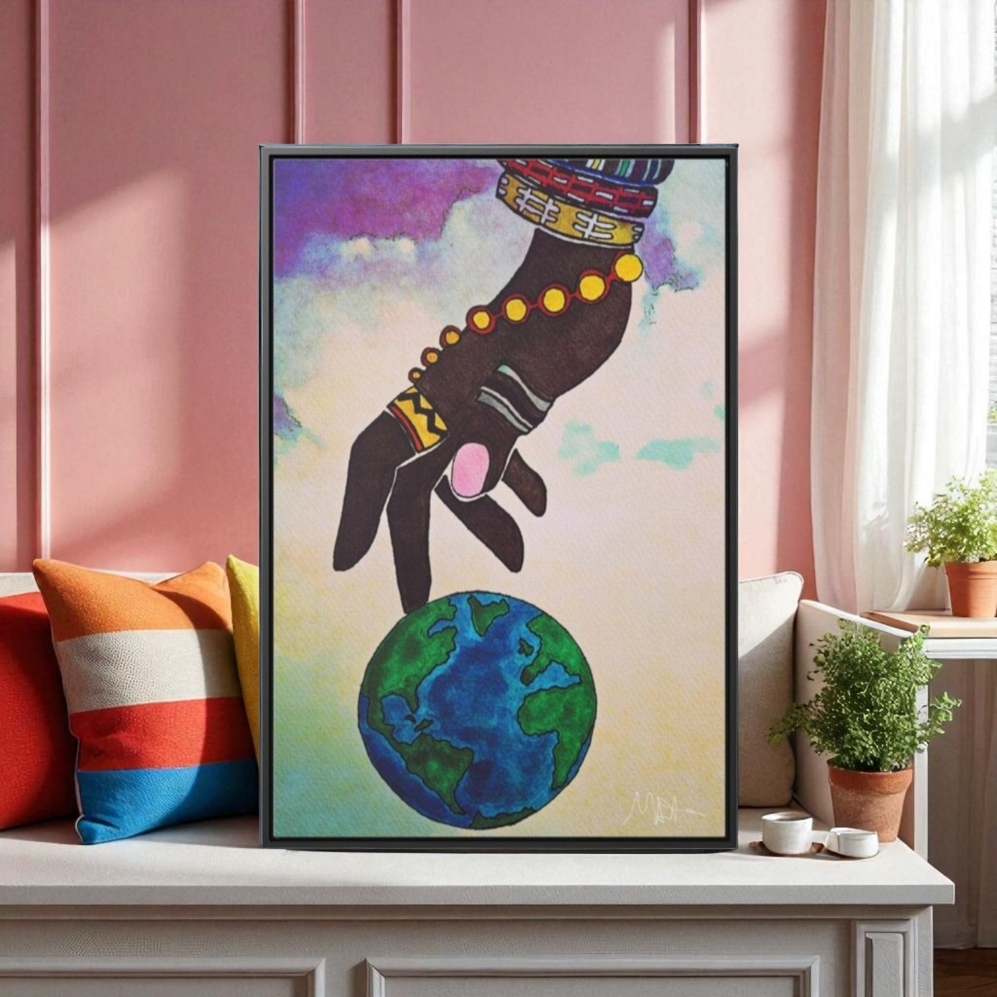 Astronomical Ethnic Wall Art - Stargazer's Dream, Cultural Celestial Scene, Vertical Frame