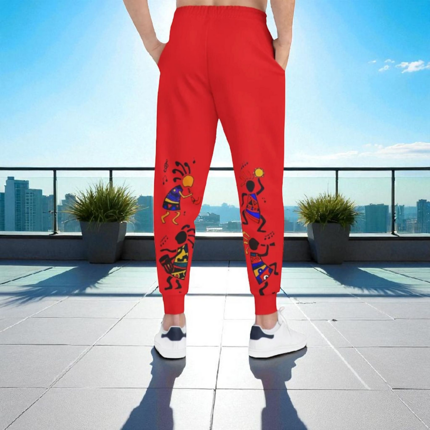 Afro Music Cartoon Art Unisex Athletic Joggers, Handcrafted Jogger Pants, Music Lover Gift