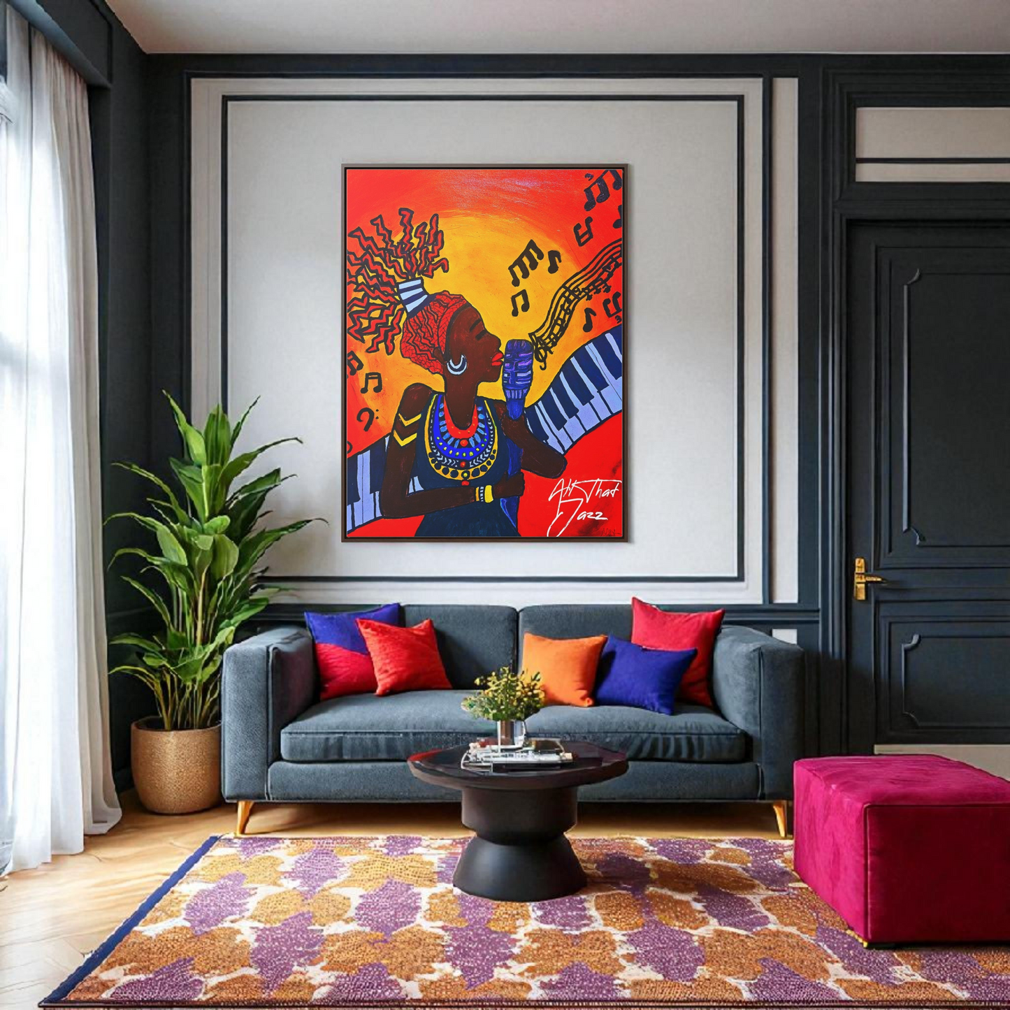 Original Painting, Afro Music Art Gallery Canvas, Jazz Singer Painting Vertical Frame, Black History Decor, Musician Portrait