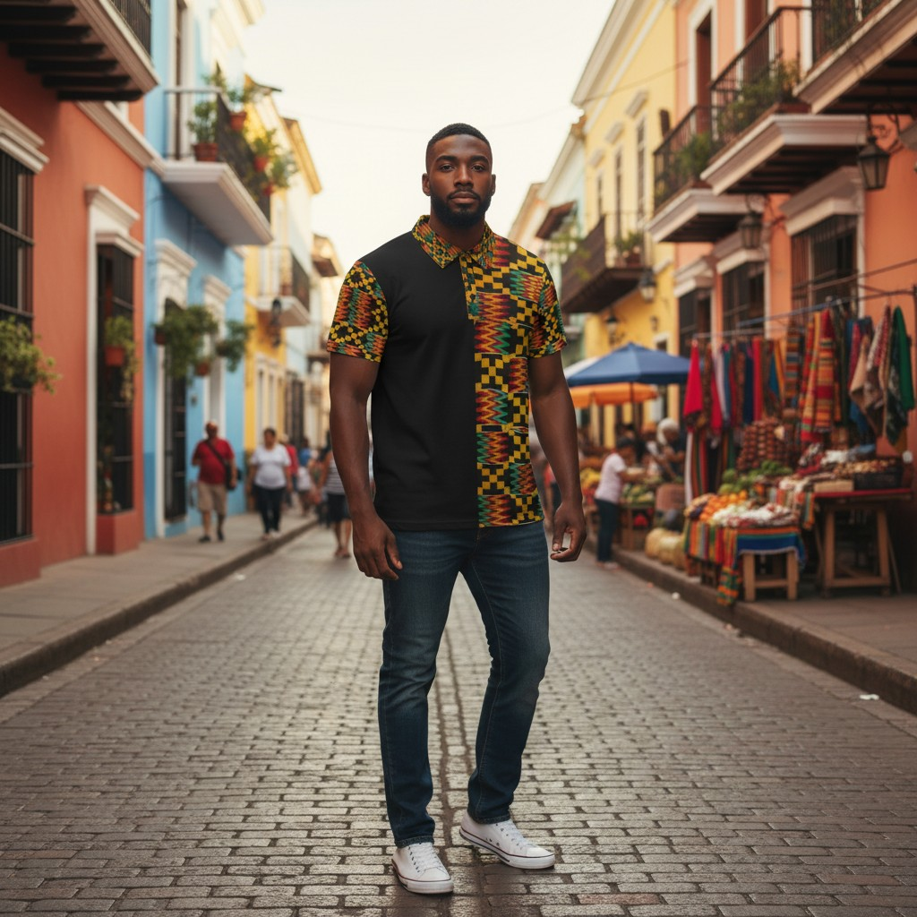 Kente Pattern Polo Shirt — Unisex African Print Short Sleeve Polo